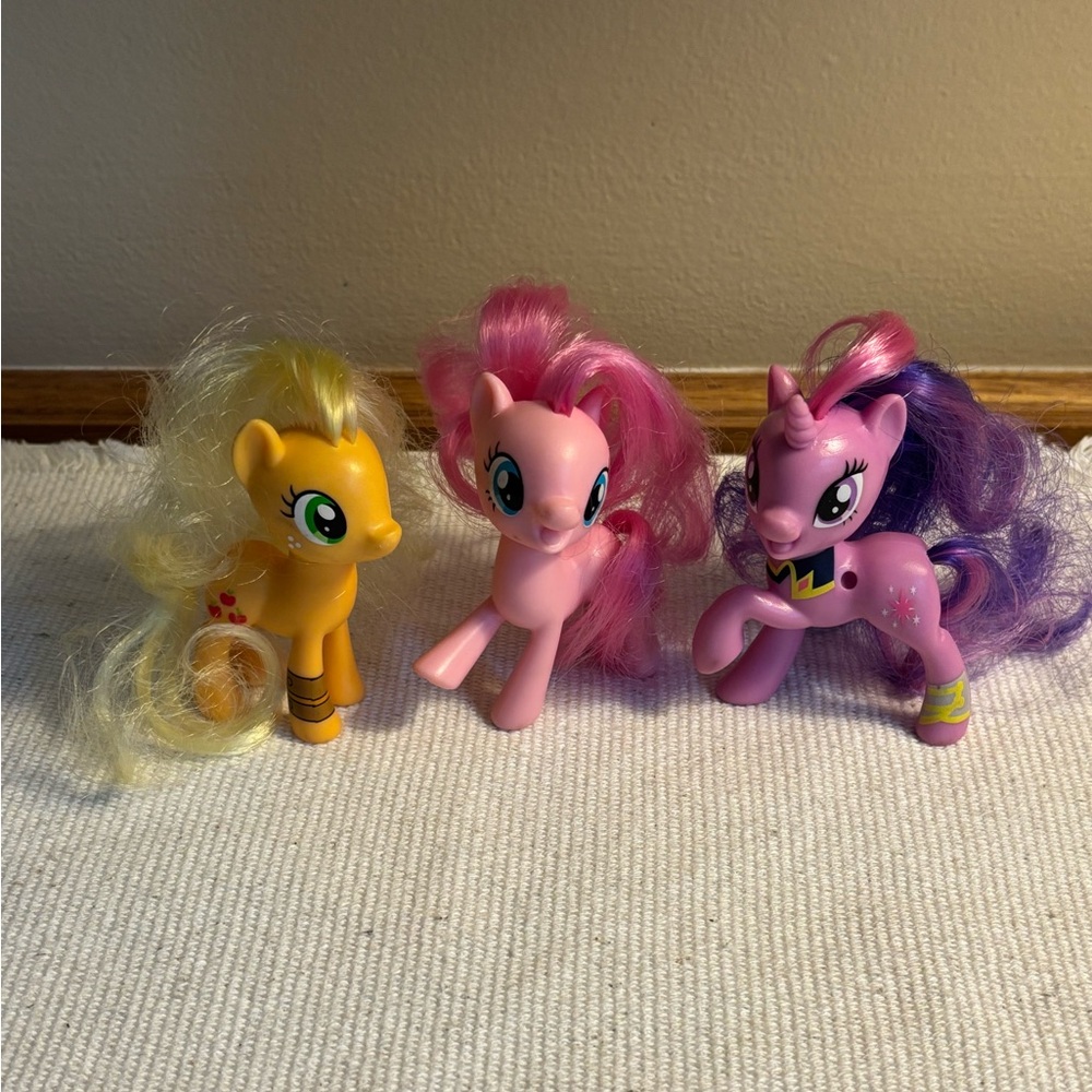 My Little Pony Pinkie Pie, Apple Jack, Twilight Sparkle brushable minis 3”